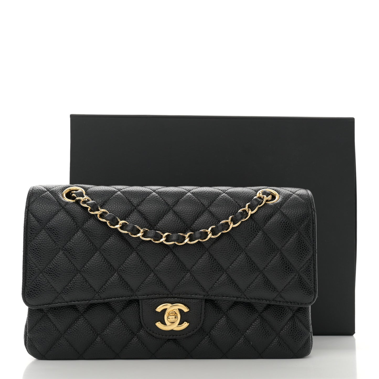Caviar Quilted Medium Double Flap Black