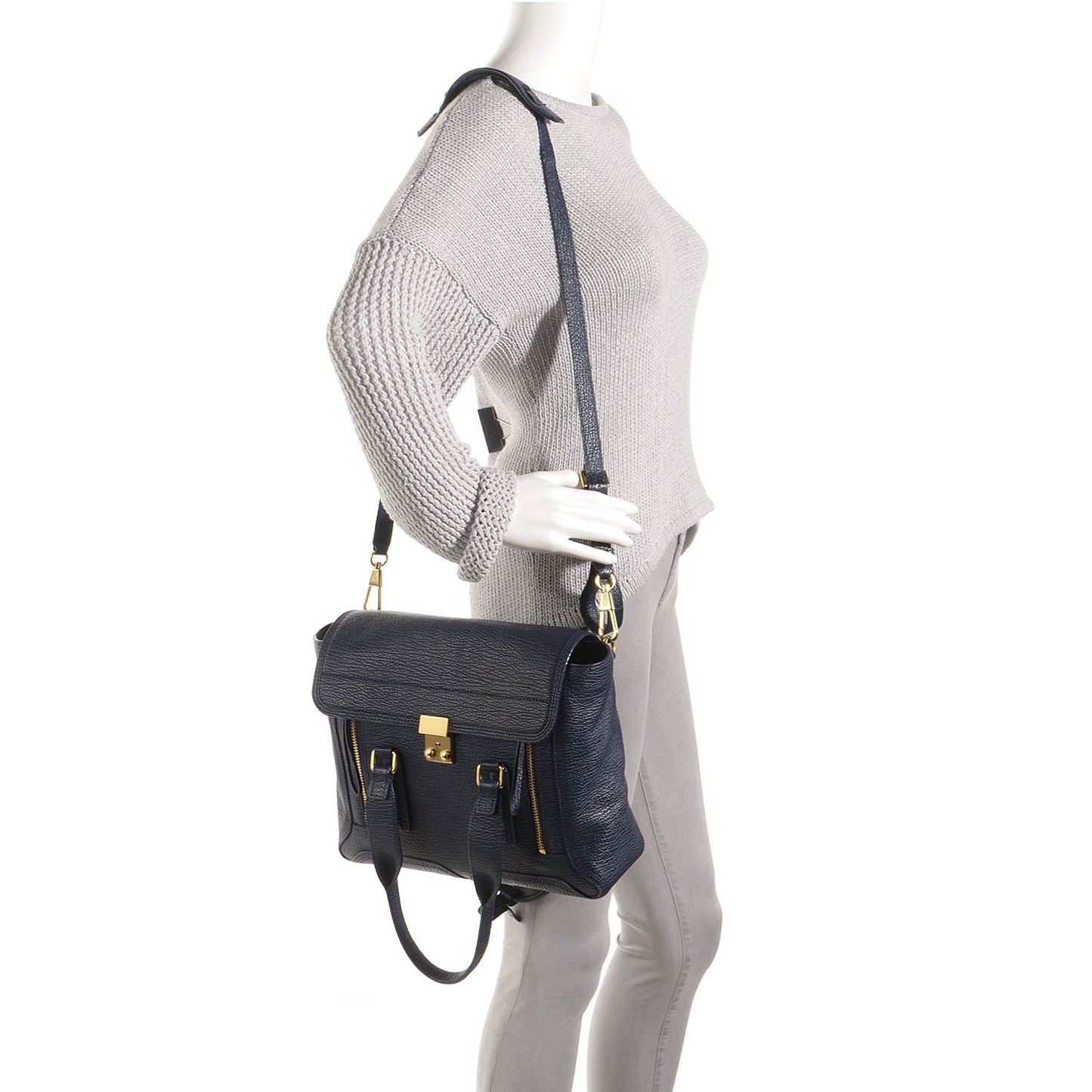 3.1 Shark Embossed Leather Medium Pashli Satchel Ink
