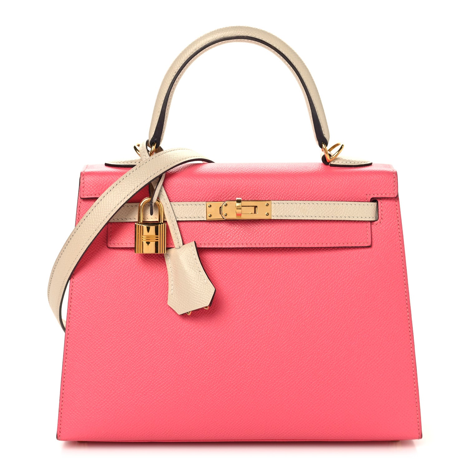 Hermes Epsom Bi-Color Horseshoe Kelly Sellier 25 Rose Azalee Craie 1 of 14