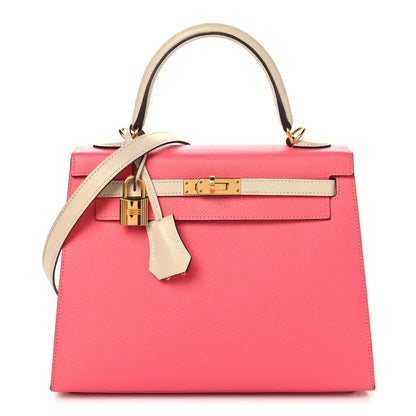 Hermes Epsom Bi-Color Horseshoe Kelly Sellier 25 Rose Azalee Craie 1 of 14
