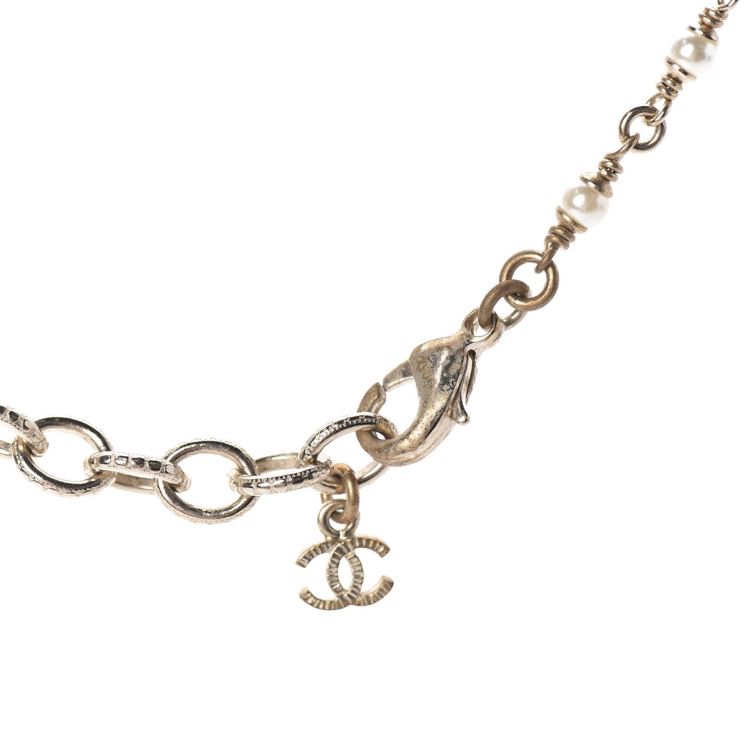 Chanel Metal Resin Pearl Star CC Necklace Gold 5 of 6