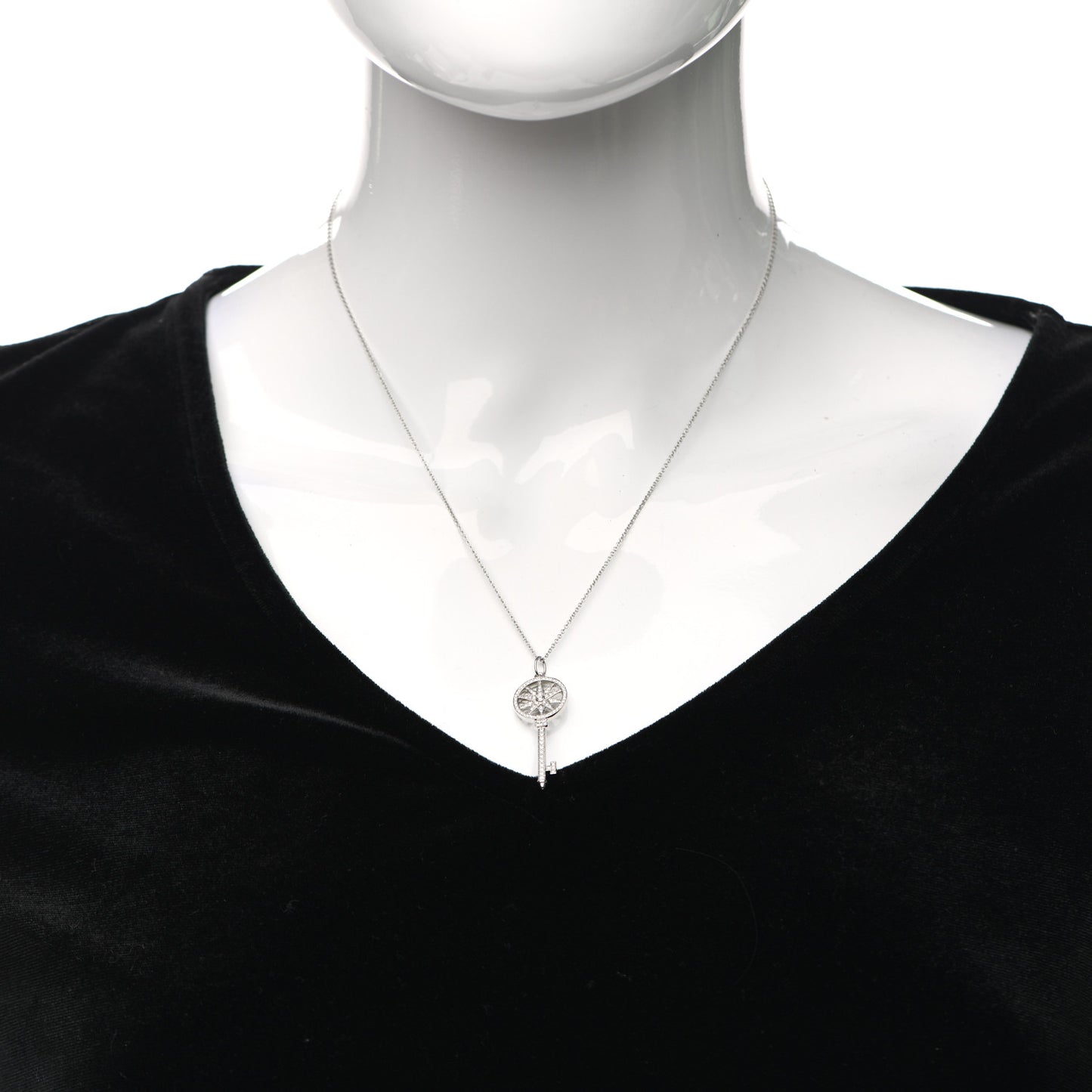Platinum 18K White Gold Diamond Star Key Pendant Necklace