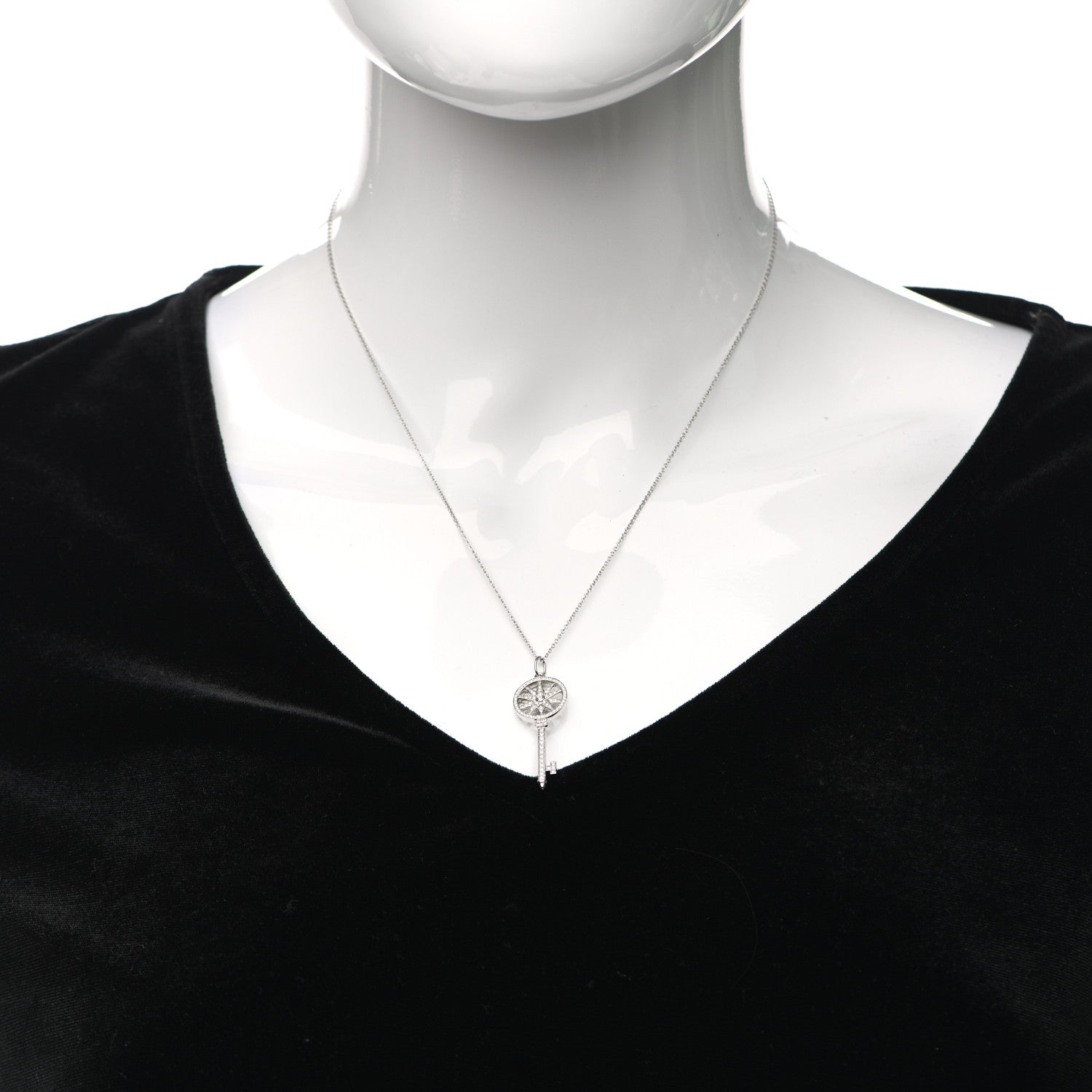 Tiffany Platinum 18K White Gold Diamond Star Key Pendant Necklace 2 of 5