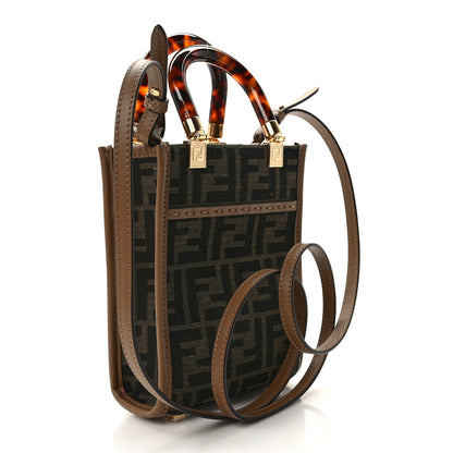 Fendi Fabric Jacquard Vitello King Plexiglass FF 1974 Mini Fendi Sunshine Shopper Tote Tobacco Moro Sand 3 of 10