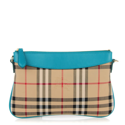 Burberry Horseferry Check Peyton Crossbody Clutch Bag Aqua 1 of 7