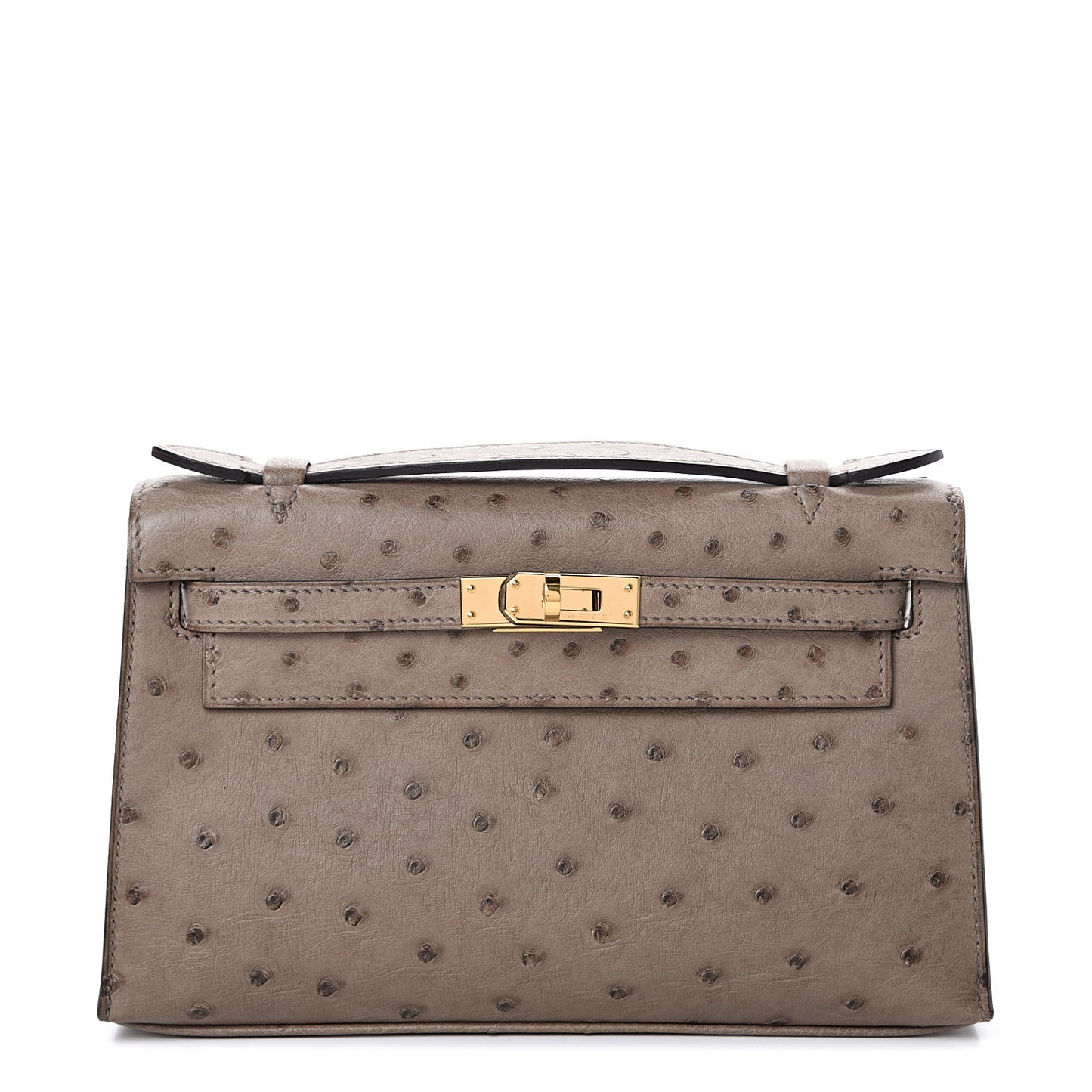 Ostrich Kelly Pochette Clutch Gris Asphalte
