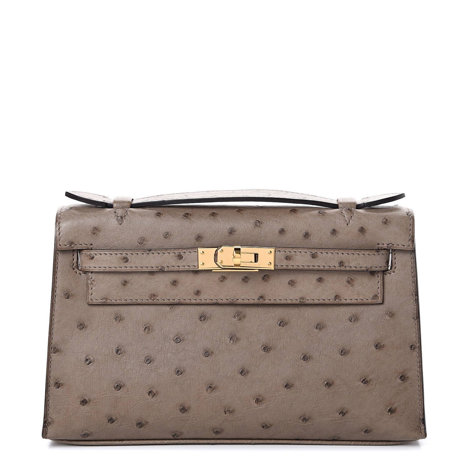 Hermes Ostrich Kelly Pochette Clutch Gris Asphalte 1 of 24