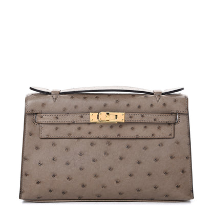 Hermes Ostrich Kelly Pochette Clutch Gris Asphalte 1 of 24