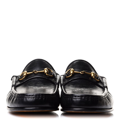 Gucci Goatskin Stripe Mens Horsebit Slingback Slippers 9 Black 2 of 11