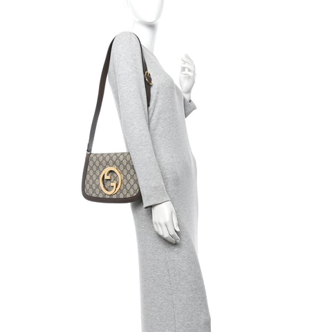 GG Supreme Monogram Textured Dollar Calfskin Blondie Chain Shoulder Flap Bag Beige Ebony New Acero