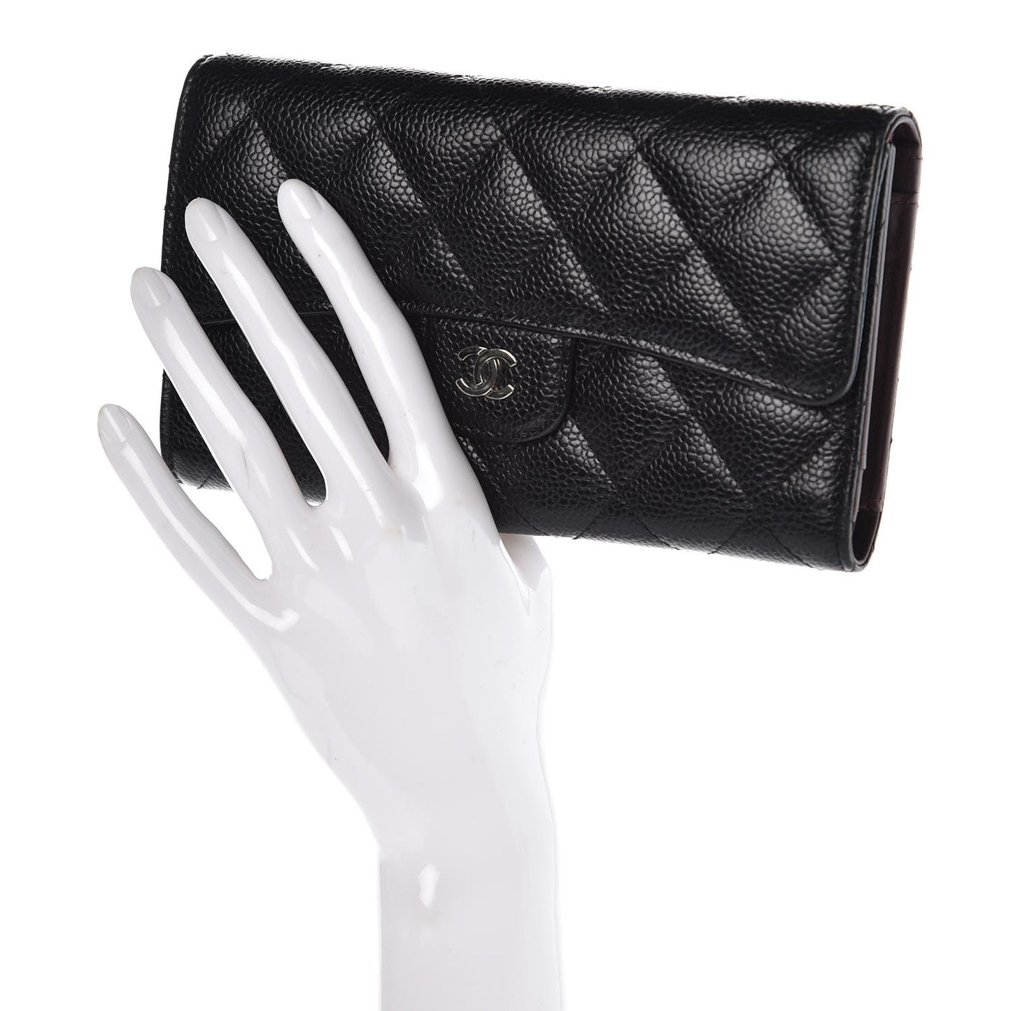 Caviar Quilted Long Flap Wallet Black