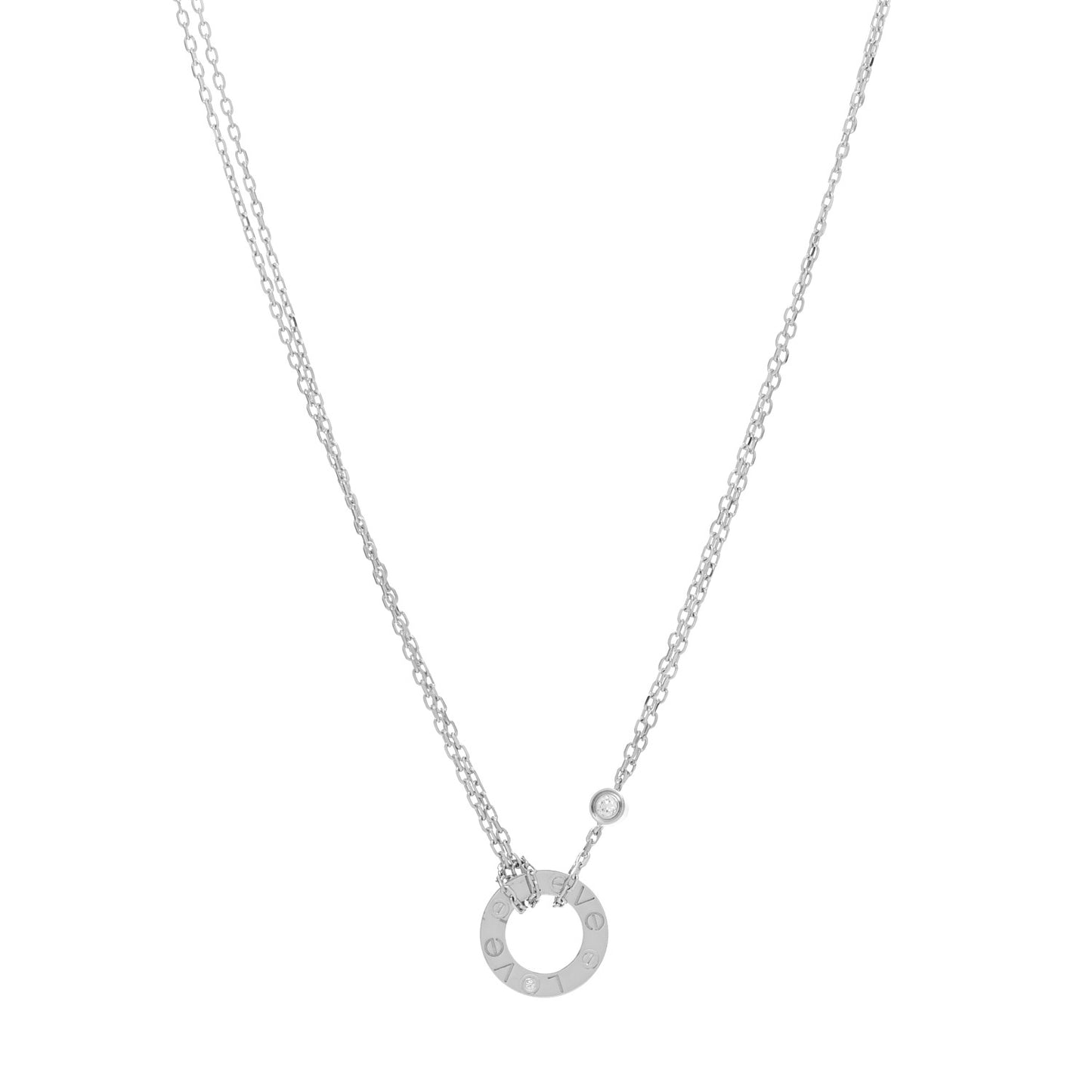 18K White Gold 2 Diamond LOVE Necklace