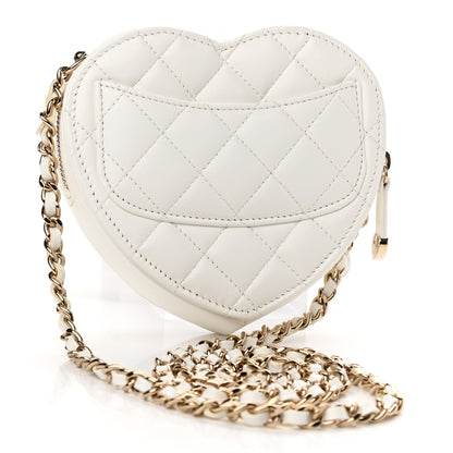 Chanel Lambskin Quilted CC In Love Heart Clutch With Chain White 3 of 13