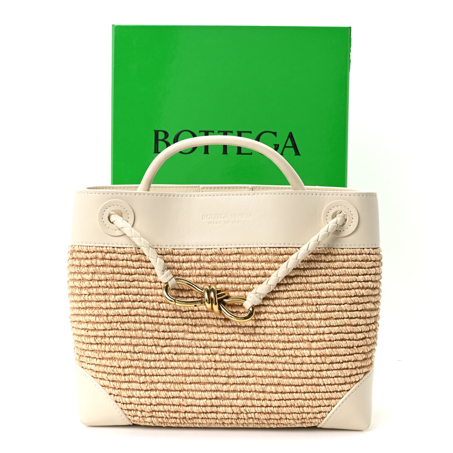 Raffia Calfskin Small Andiamo Shoulder Bag Sea Salt Natural
