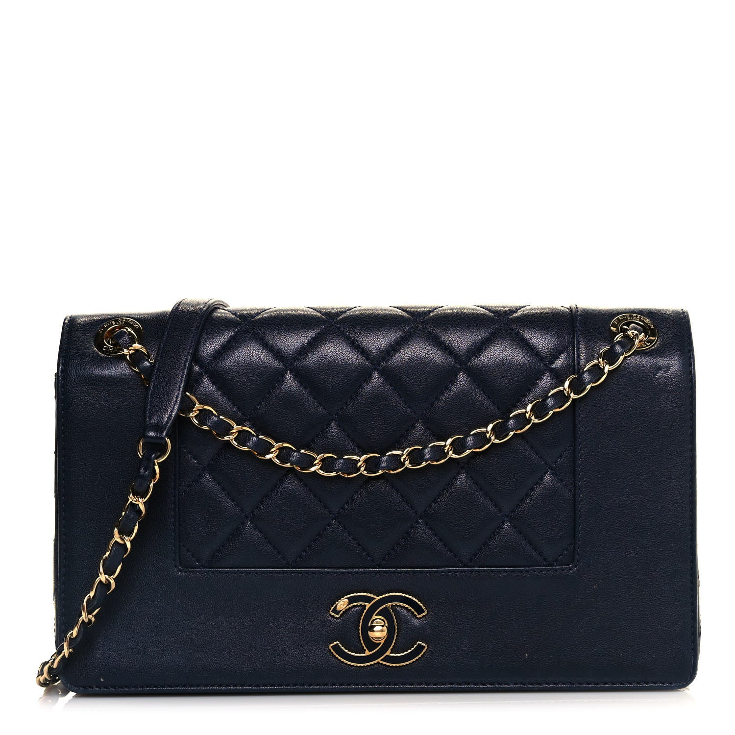 Chanel Sheepskin Quilted Vintage Mademoiselle Flap Navy 1 of 14