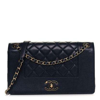 Chanel Sheepskin Quilted Vintage Mademoiselle Flap Navy 1 of 14