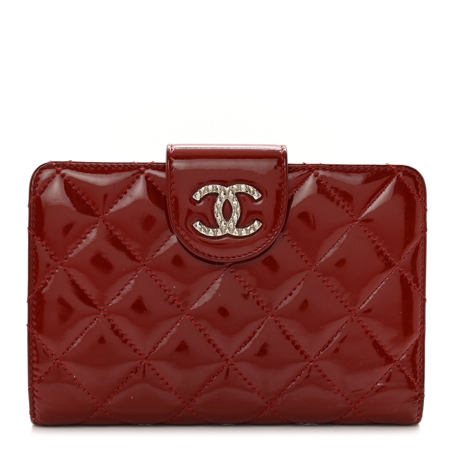 Chanel Patent Quilted Brilliant Zipped Pocket Wallet Dark Red 1 of 10