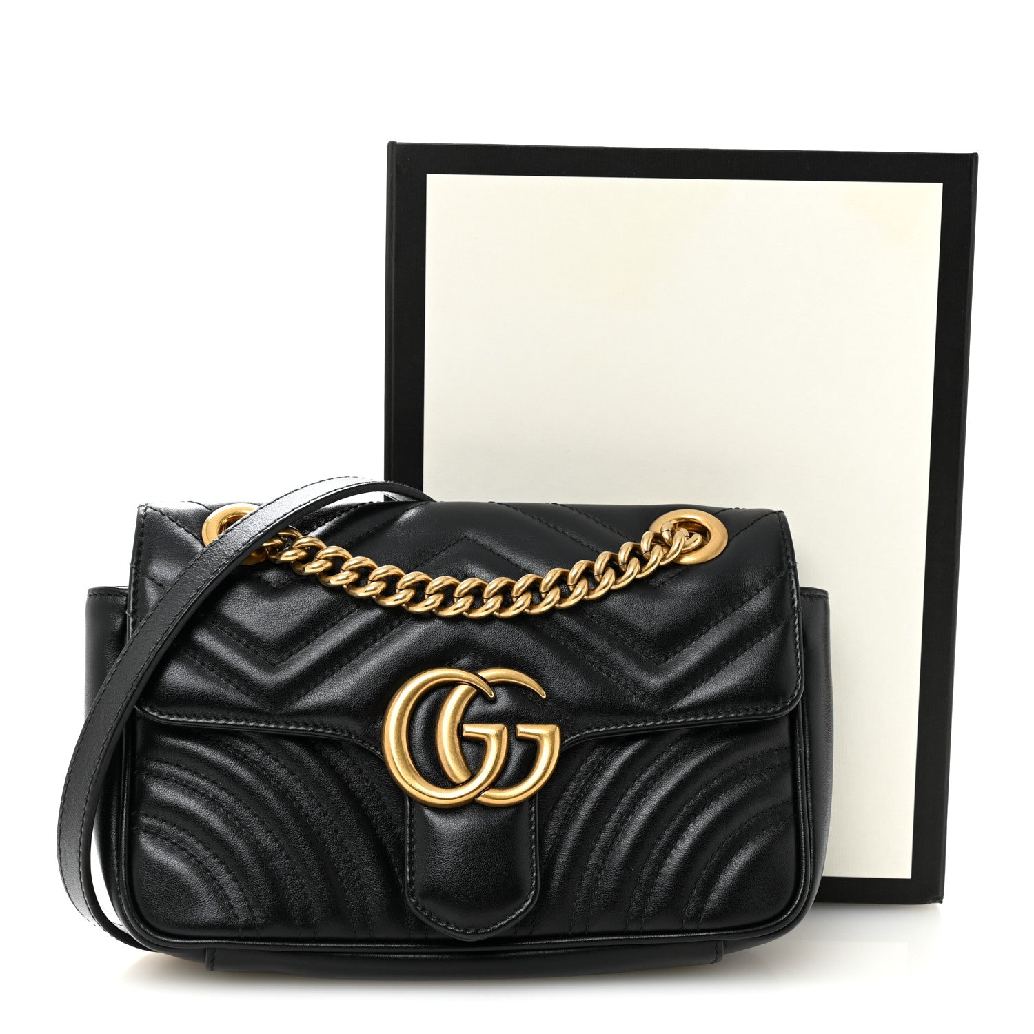 Gucci Calfskin Matelasse Small GG Marmont Shoulder Bag Black 11 of 11