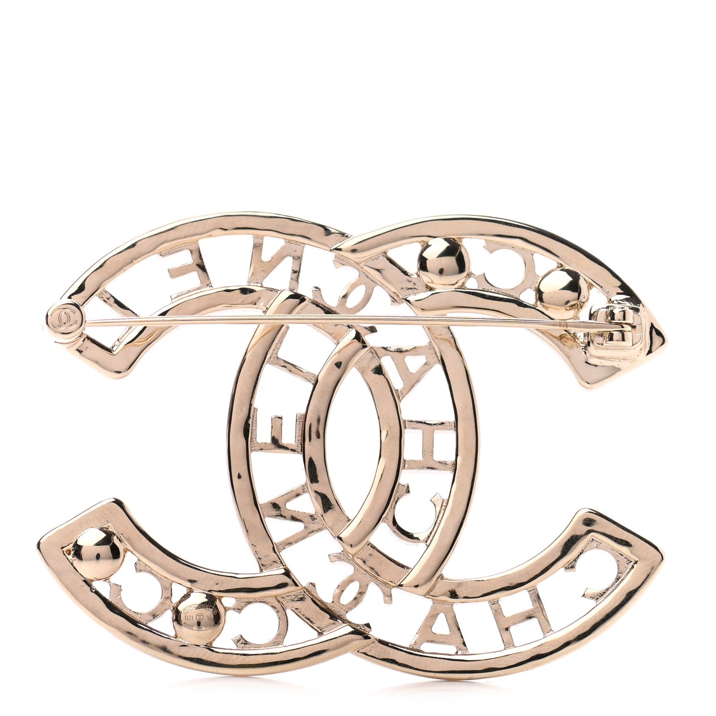 Crystal Pearl Coco CC Logo Brooch Gold
