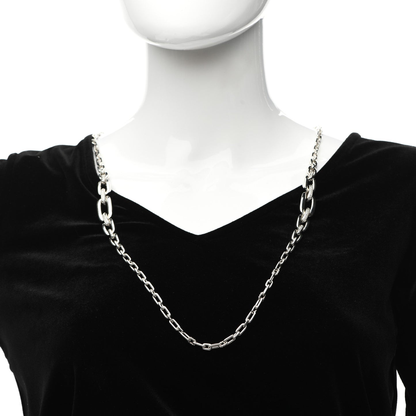 Sterling Silver Diamond Wellesley Long Chain Link Necklace