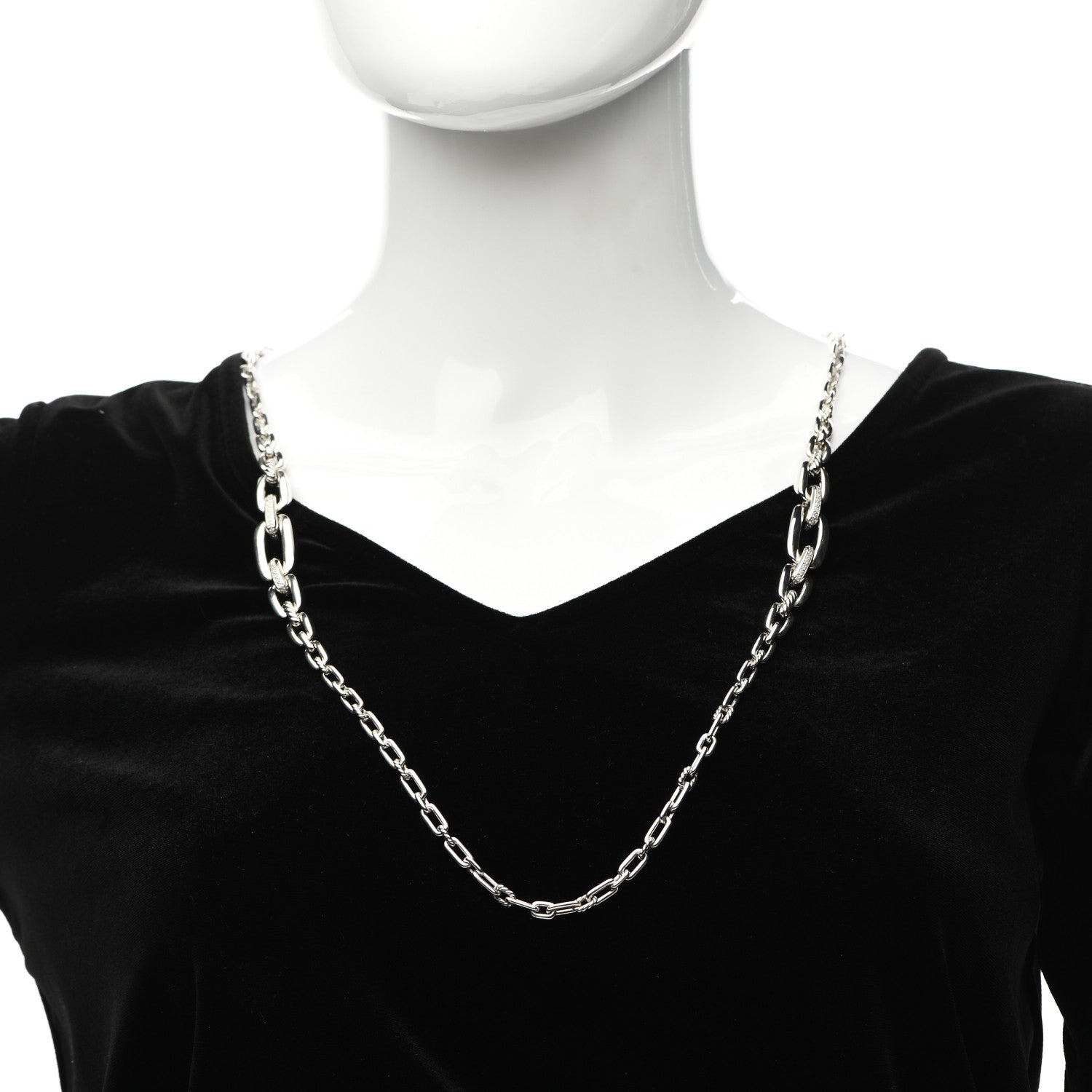 David Yurman Sterling Silver Diamond Wellesley Long Chain Link Necklace 2 of 4