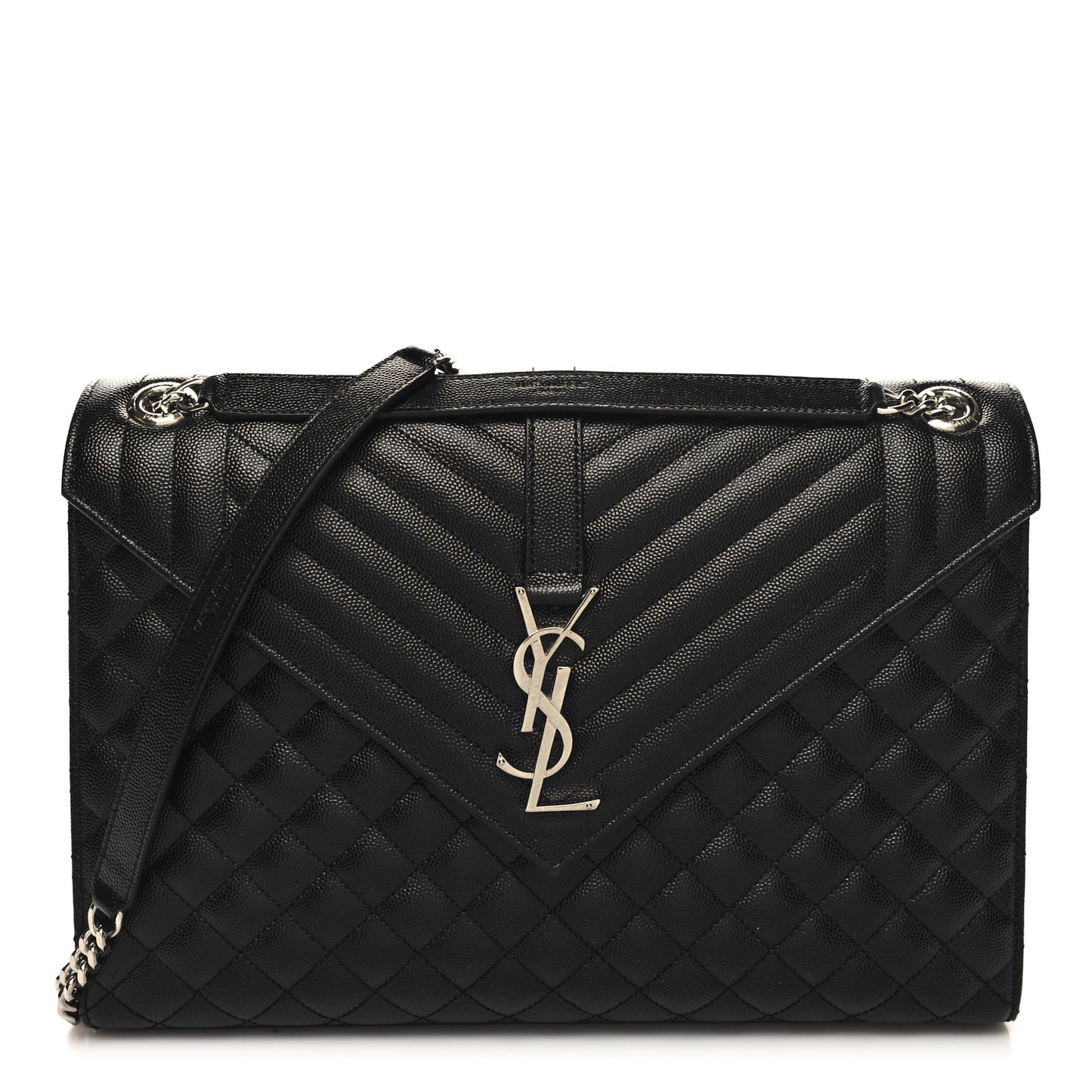 Grain De Poudre Textured Mixed Matelasse Large Triquilt Monogram Satchel Black