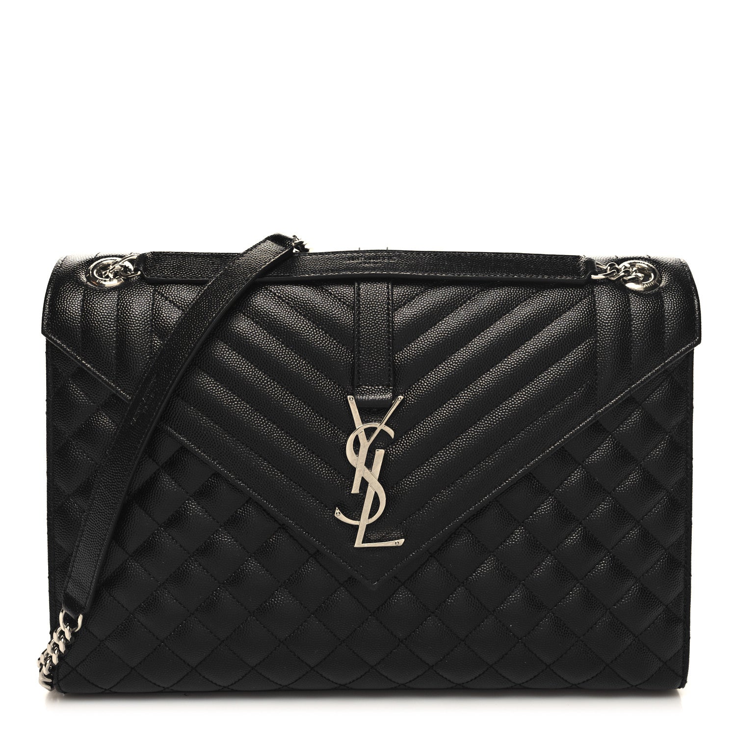 Saint Laurent Grain De Poudre Textured Mixed Matelasse Large Triquilt Monogram Satchel Black 1 of 10