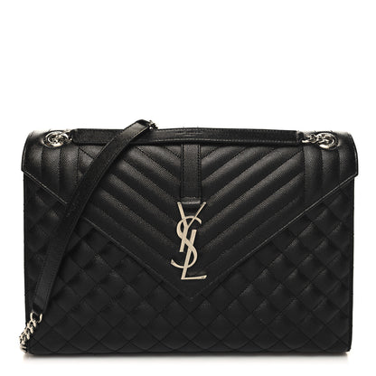 Saint Laurent Grain De Poudre Textured Mixed Matelasse Large Triquilt Monogram Satchel Black 1 of 10