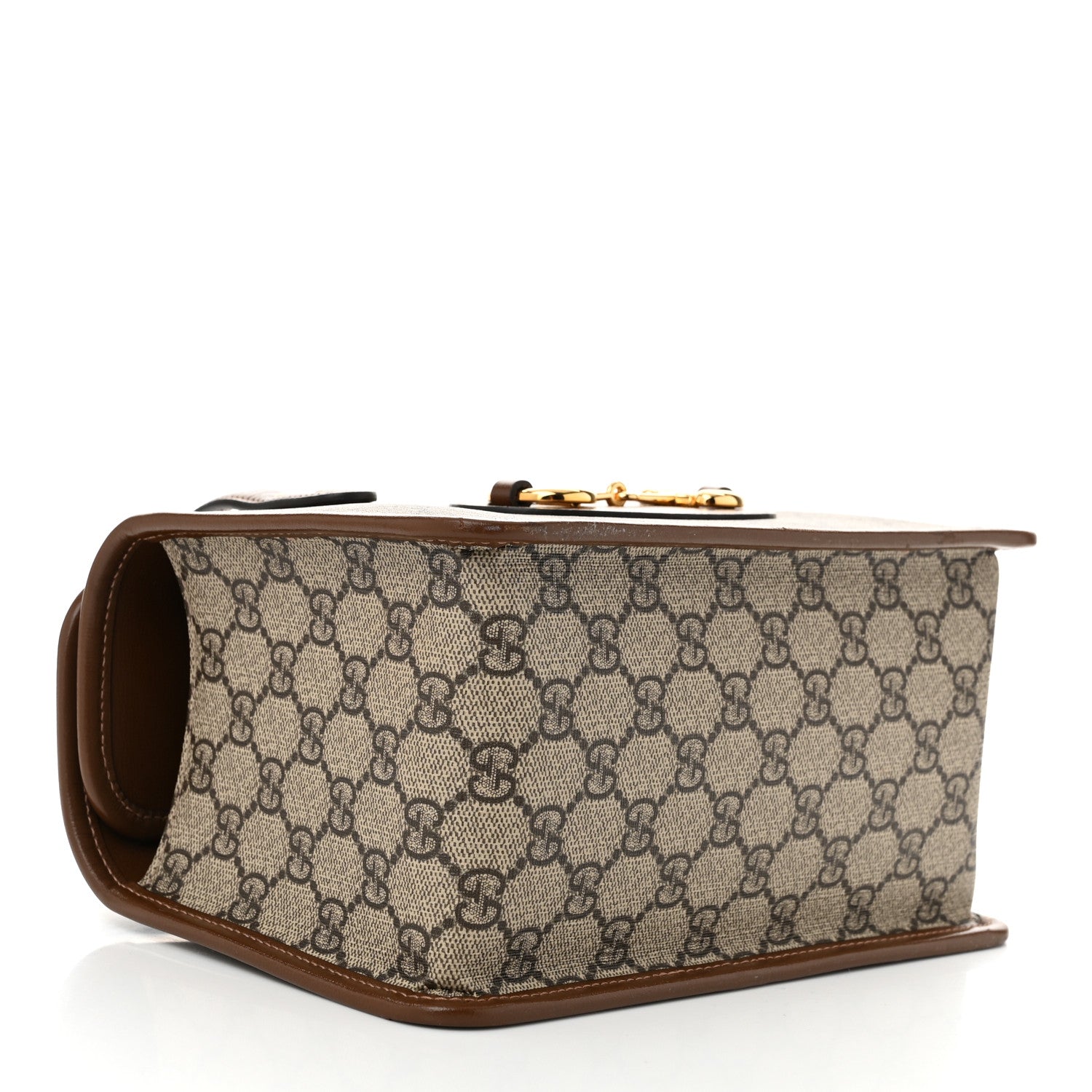 Gucci GG Supreme Monogram Azalea Calfskin Mini Horsebit 1955 Foldover Top Handle Bag Beige Ebony Brown Sugar 4 of 11
