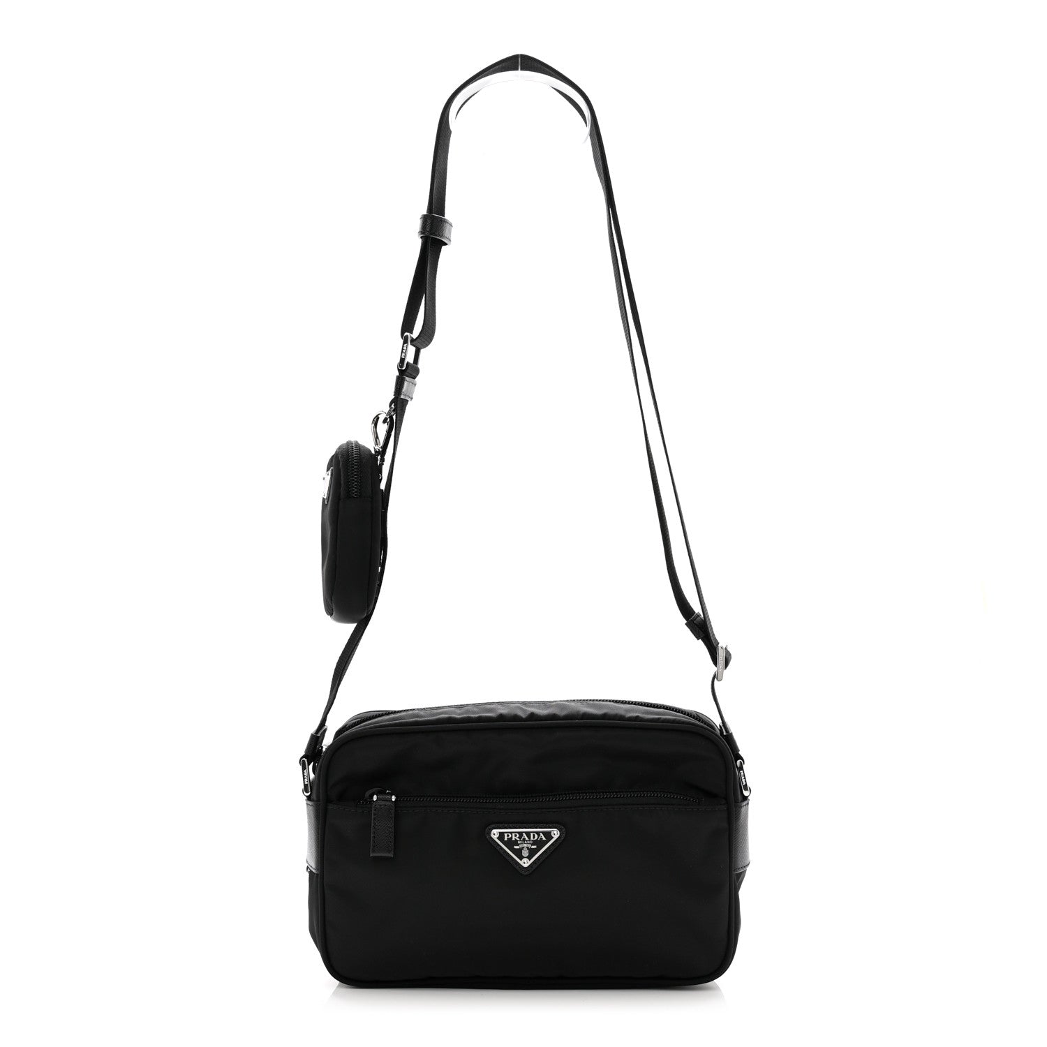 Prada Re-Nylon Vela Saffiano Double Zip Shoulder Bag Black 1 of 8