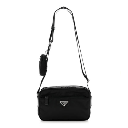 Prada Re-Nylon Vela Saffiano Double Zip Shoulder Bag Black 1 of 8