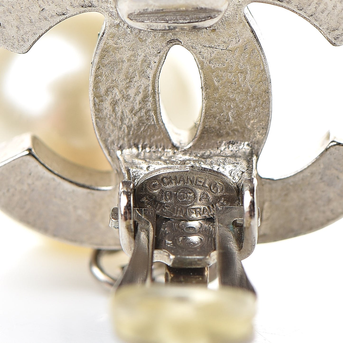 Pearl CC Drop Clip On Earrings Silver