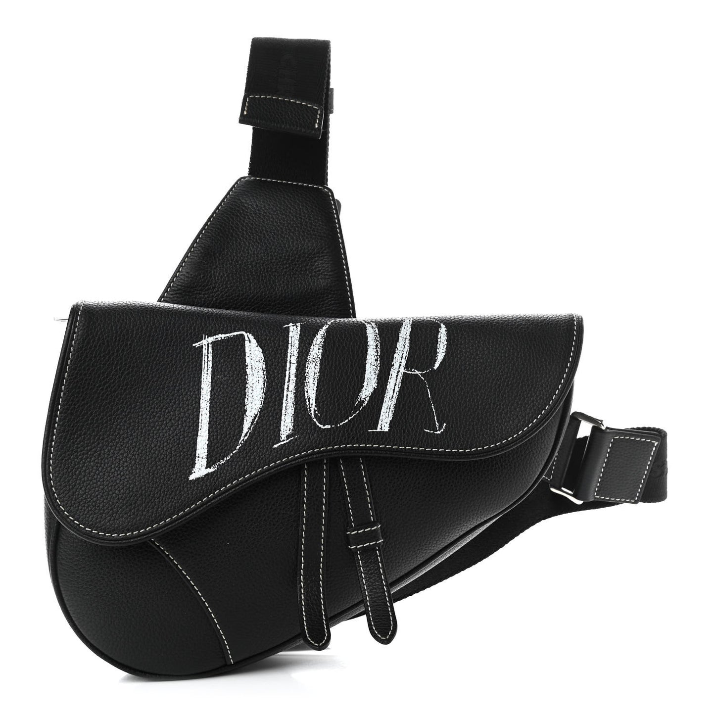 X SHAWN STUSSY Grained Calfskin Saddle Bag Black