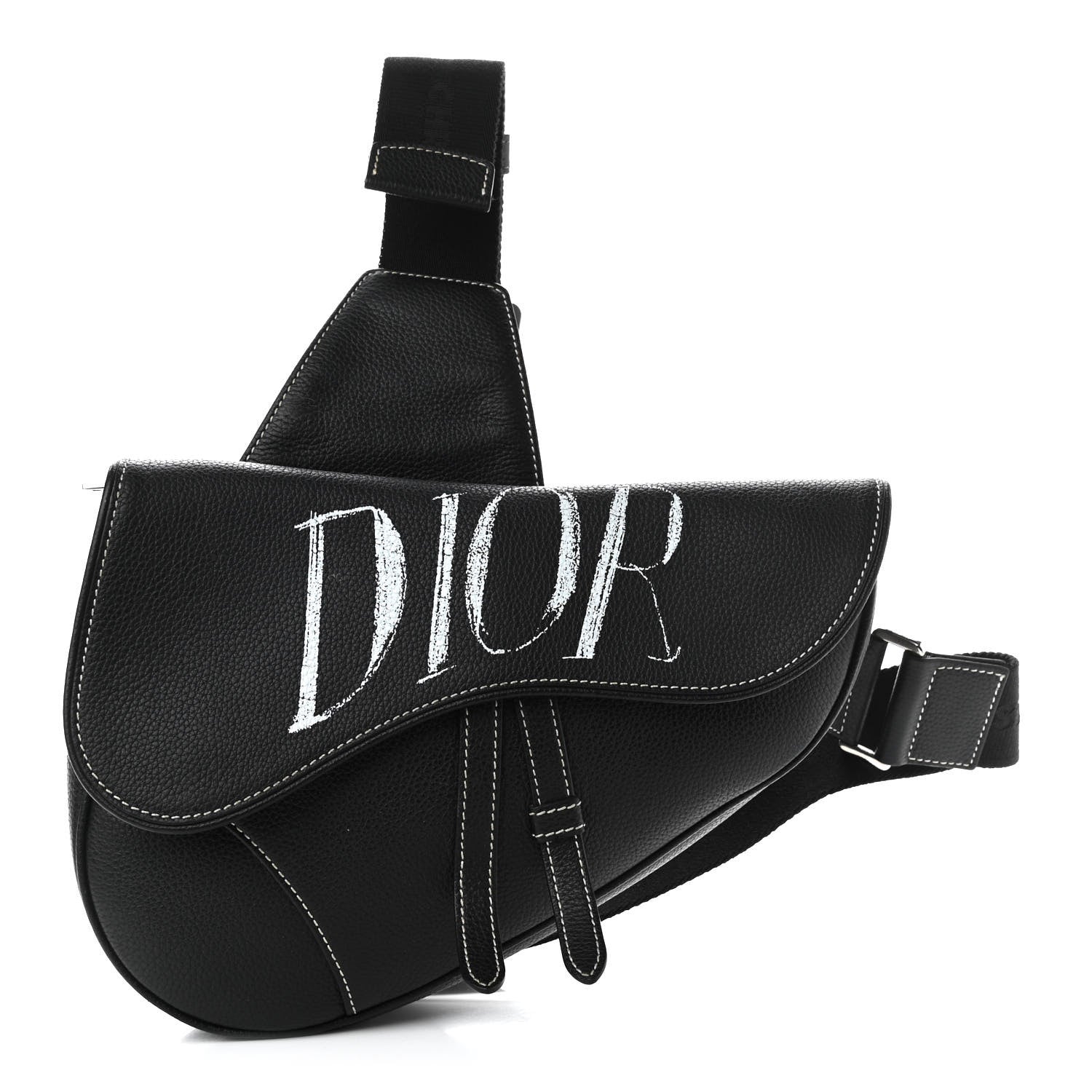 Christian Dior X SHAWN STUSSY Grained Calfskin Saddle Bag Black 1 of 11