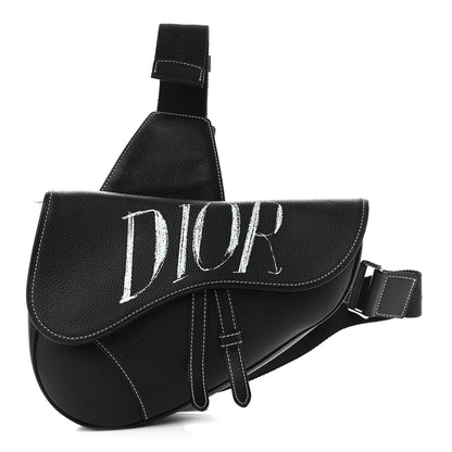 Christian Dior X SHAWN STUSSY Grained Calfskin Saddle Bag Black 1 of 11
