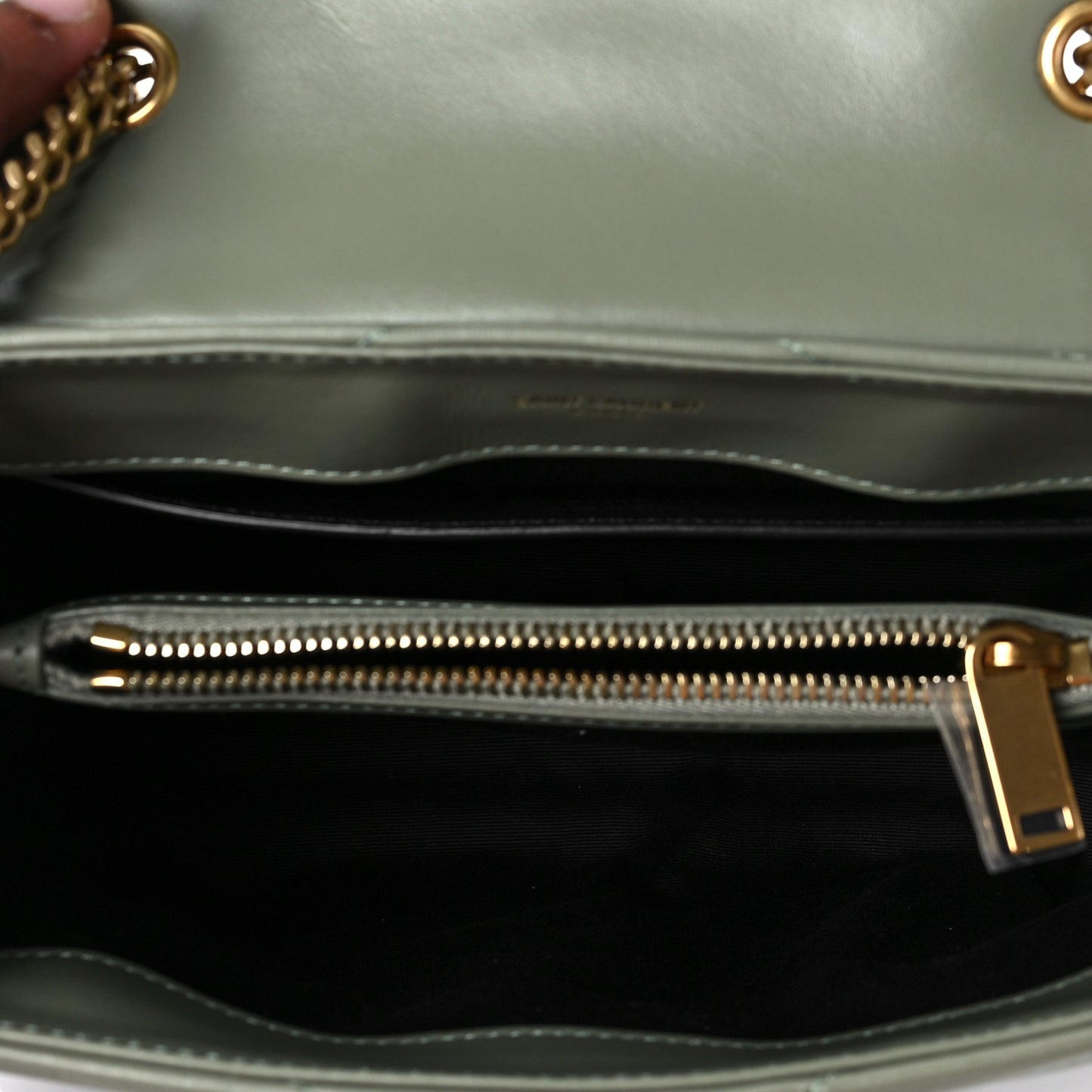 Calfskin Y Quilted Monogram Small Loulou Chain Satchel Light Sage