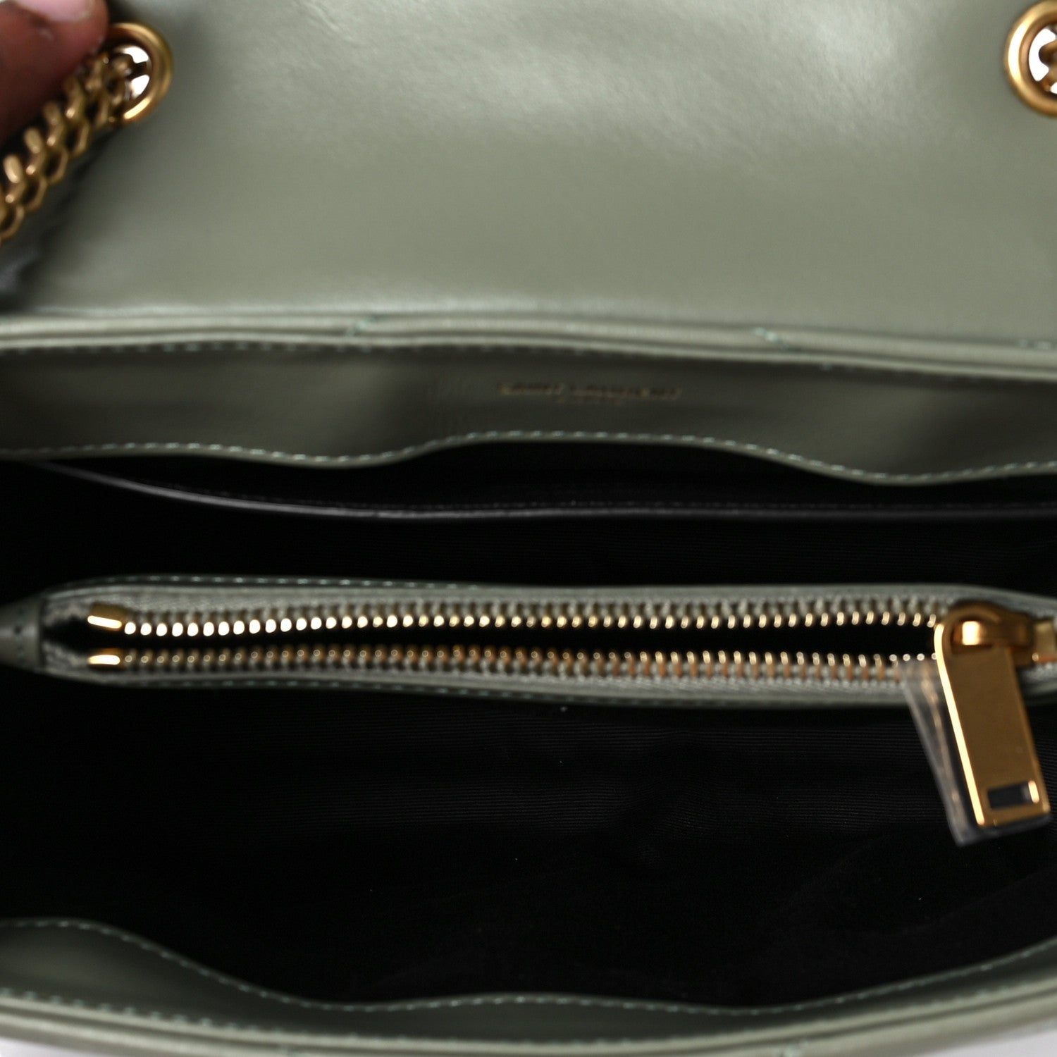 Saint Laurent Calfskin Y Quilted Monogram Small Loulou Chain Satchel Light Sage 5 of 7