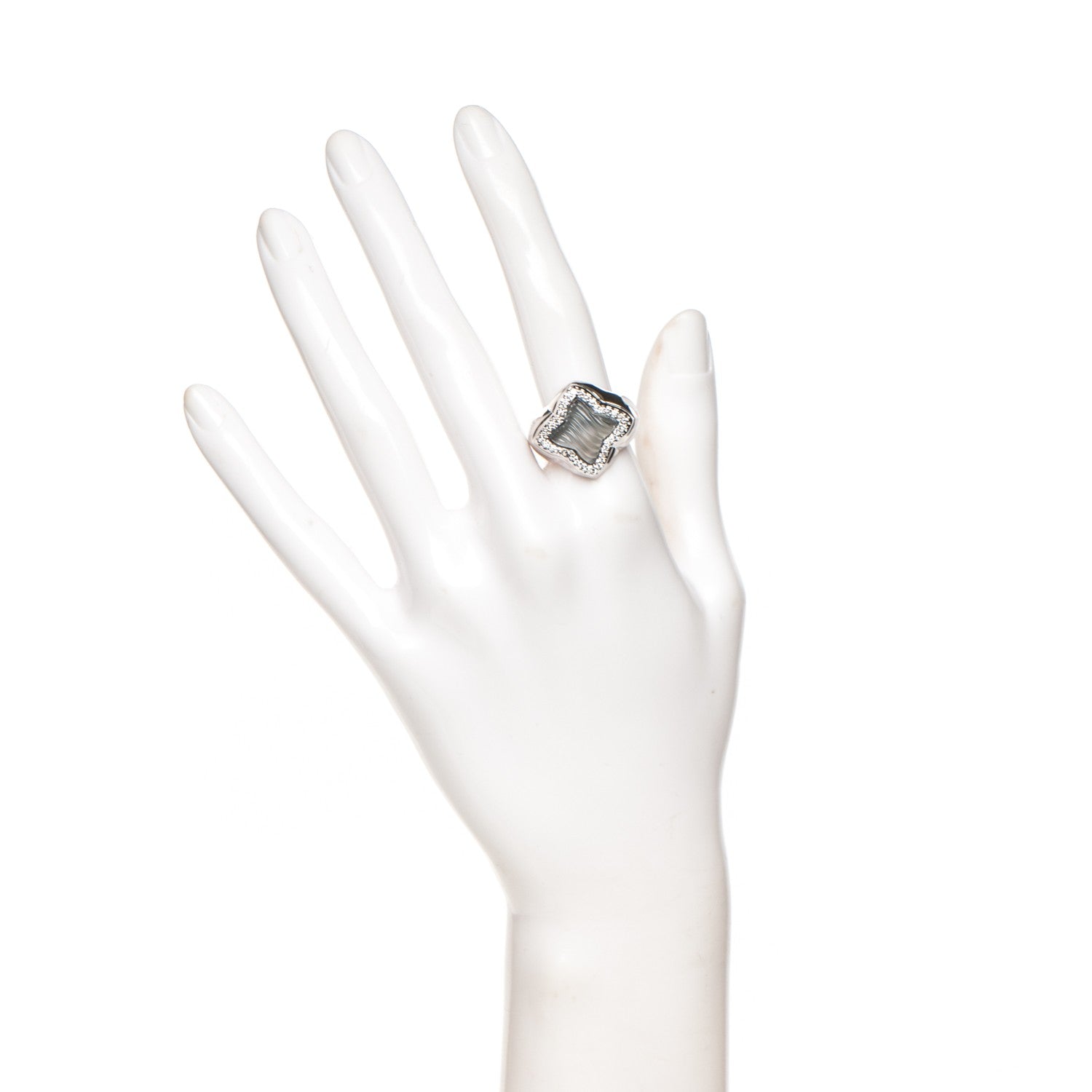 David Yurman 18K White Gold Diamond Chalcedony 14mm Quatrefoil Ring 7.5 2 of 5