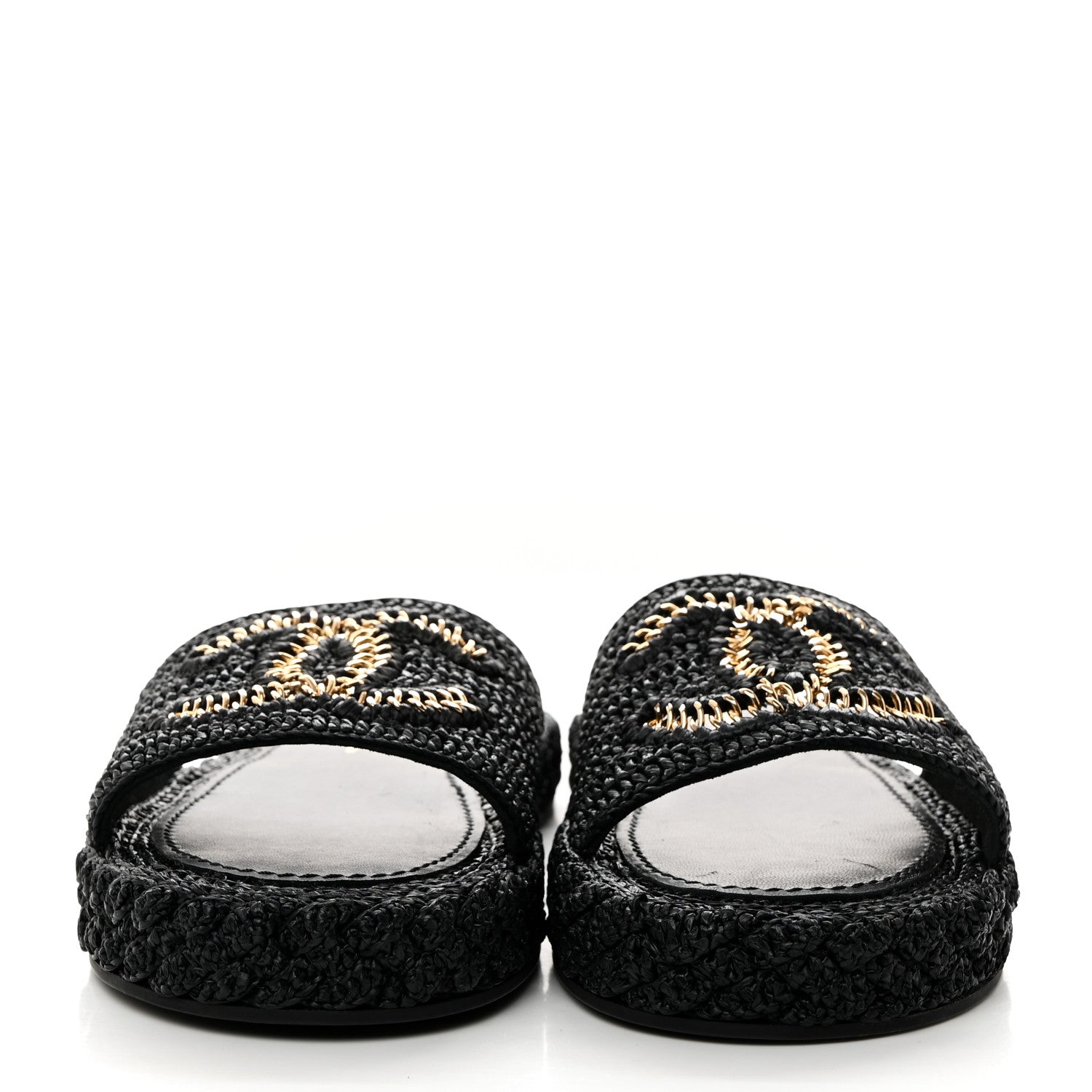 Chanel Raffia CC Espadrille Slip On Sandals 40 Black 2 of 9