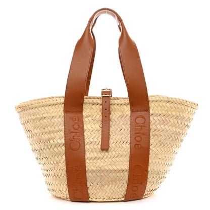 Chloe Raffia Smooth Calfskin Medium Sense Basket Caramel 1 of 15