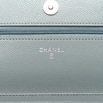 Chanel Iridescent Caviar Quilted Wallet On Chain WOC Light Blue 7 of 9