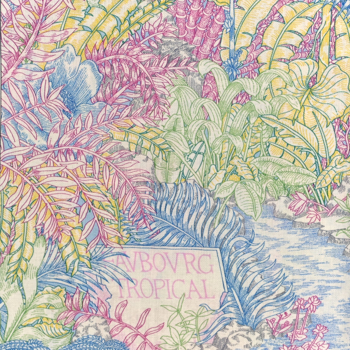 Cashmere Silk Faubourg Tropical Shawl 140 White Vert Bleu
