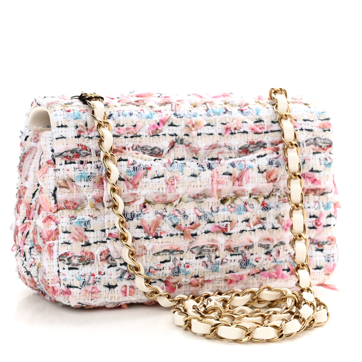 Tweed Quilted Mini Rectangular Flap Ecru Pink Blue Green