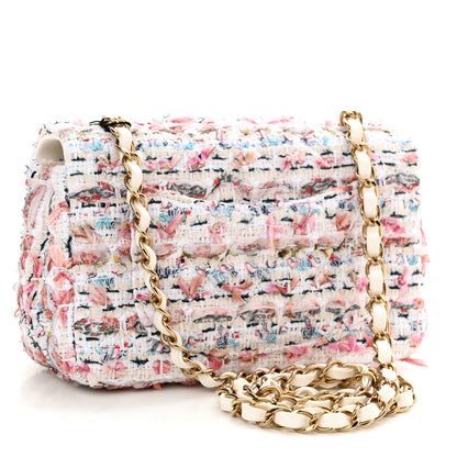 Chanel Tweed Quilted Mini Rectangular Flap Ecru Pink Blue Green 3 of 11
