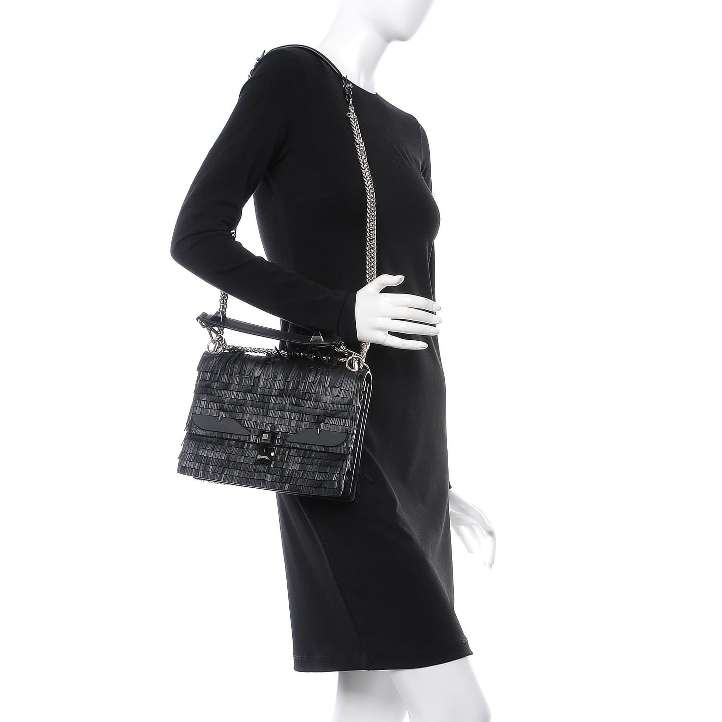 Vitello Century Opaco Monster Eyes Fringe Studded Kan I Shoulder Bag Black