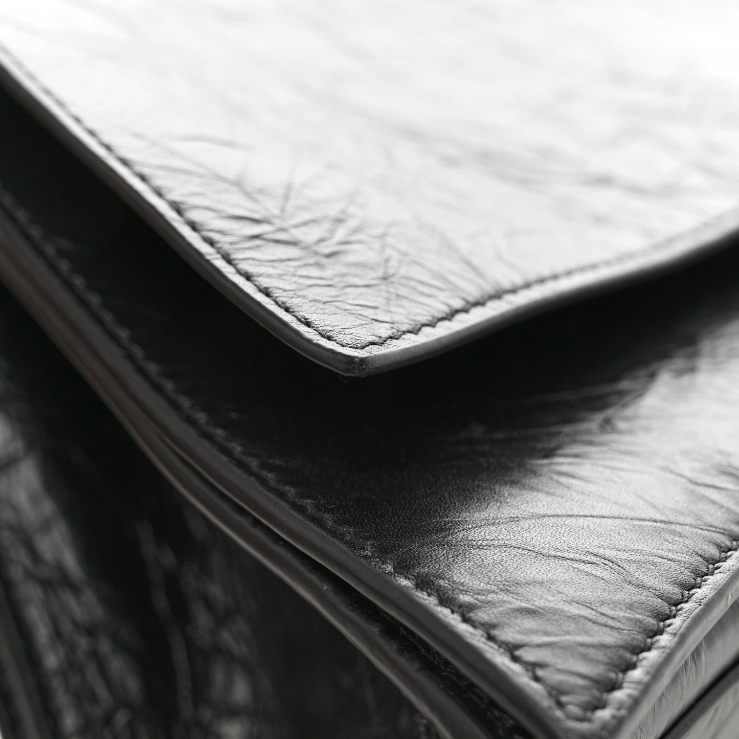 Crushed Calfskin Medium Crush Chain Bag Black