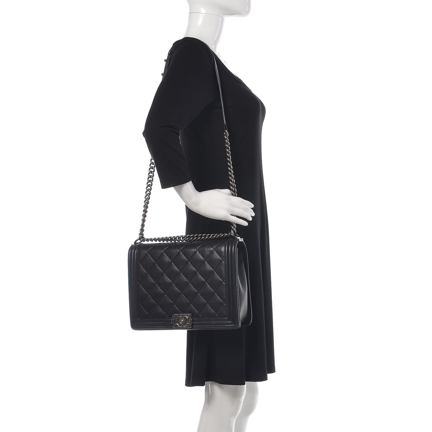 Chanel Calfskin Double Stitch Large Boy Flap Black 2 of 15