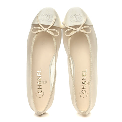 Chanel Mesh Grosgrain CC Cap Toe Ballerina Flats 37 Ivory 2 of 9