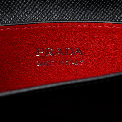 Prada Saffiano Cuir Medium Double Handle Tote Black Fuoco 6 of 13