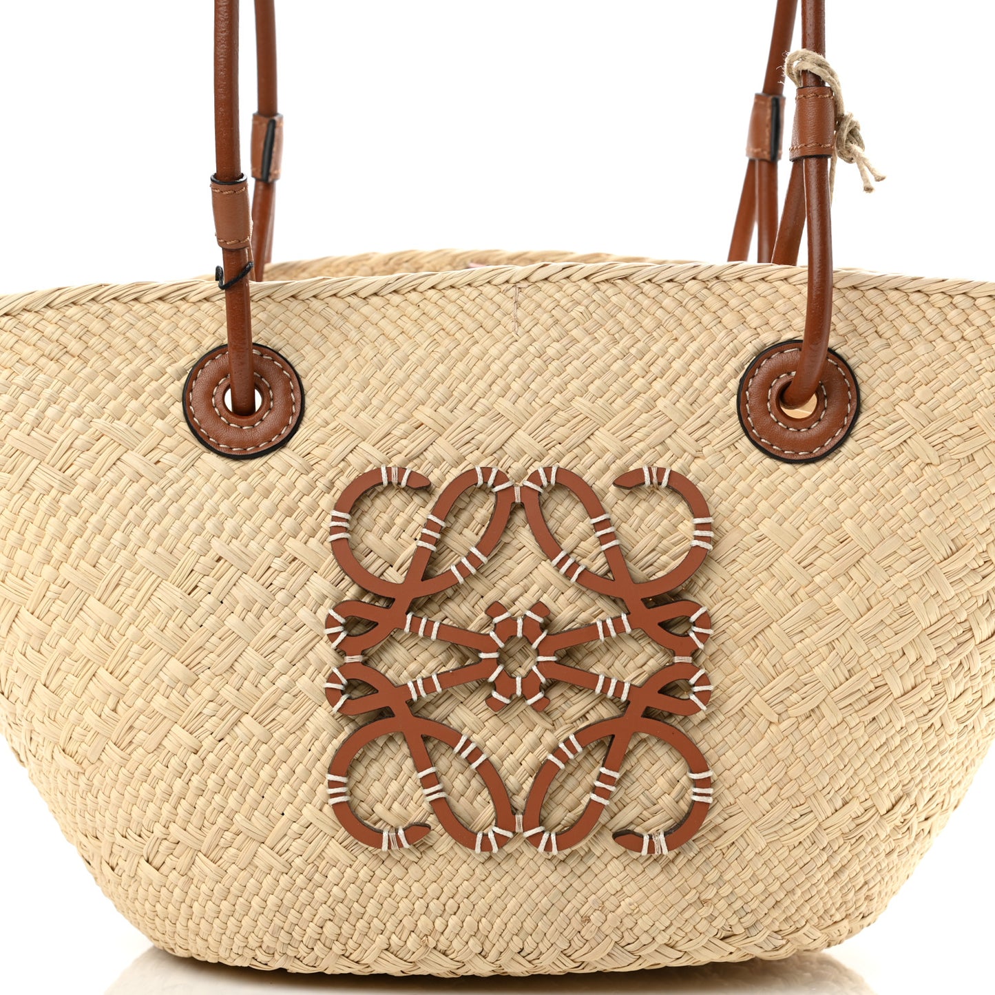 Iraca Palm Calfskin Anagram Basket Bag Natural Tan